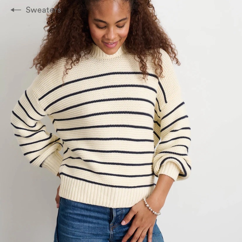 Button-Back Crewneck Sweater in Stripe